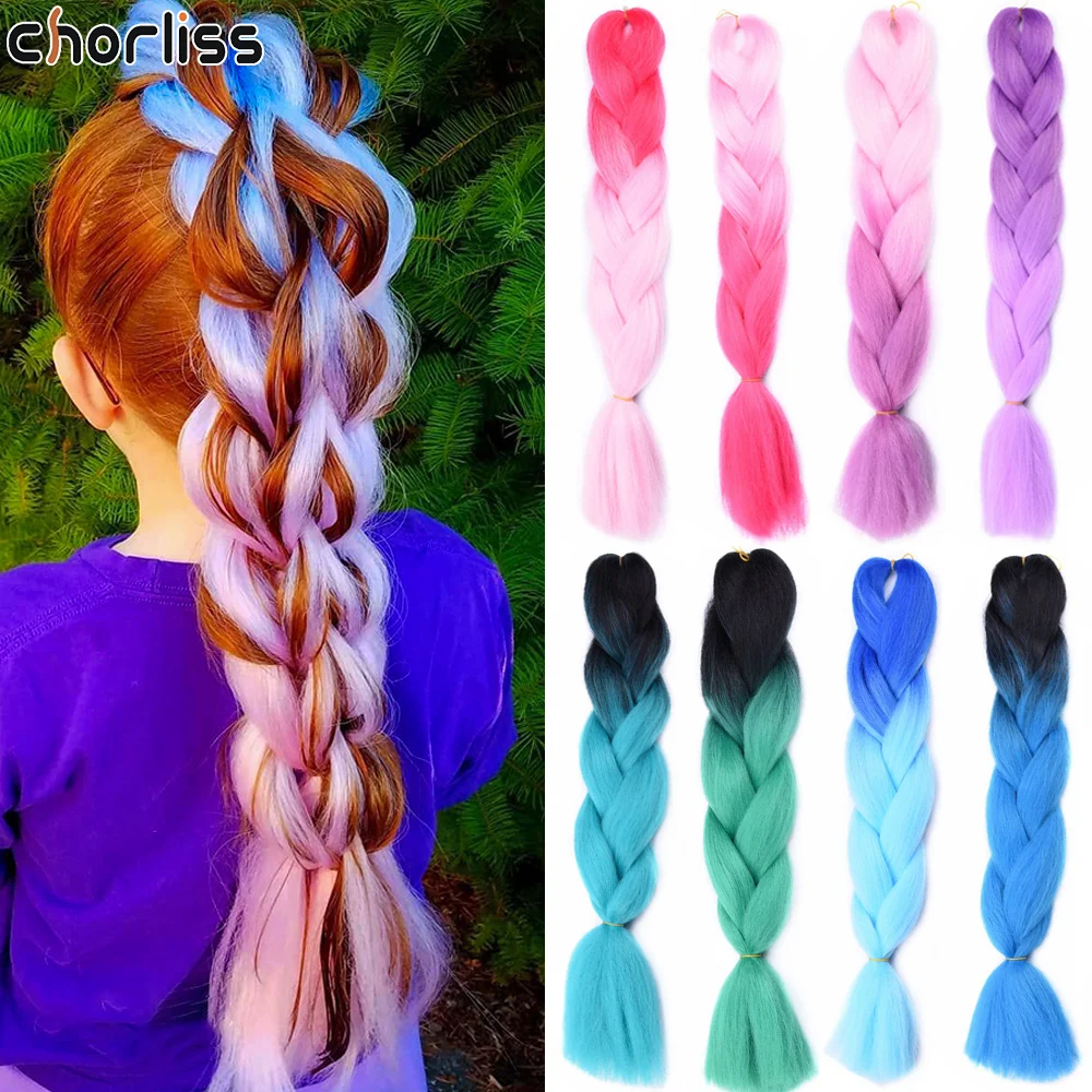 Chorliss 24 Inch Long Ombre Synthetic Braiding Kanekalon Hair Crochet Extensions Hair Box Braid Synthetic Braids Hair For Women