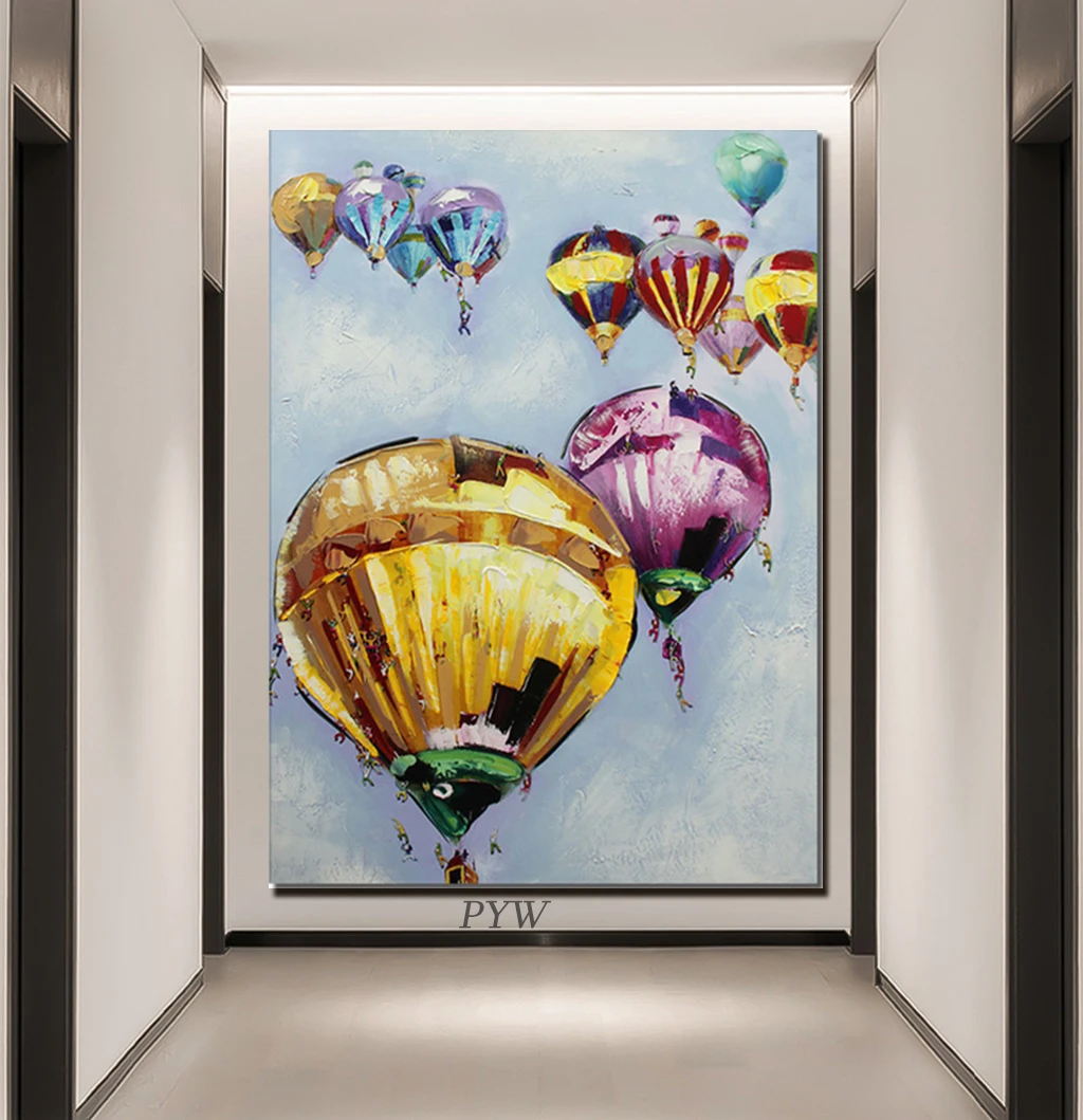 100% Hand Painted Abstract Hot Air Balloon Oil Painting On Canvas Wall Art Frameless Picture Decoration For Live Room Home Decor