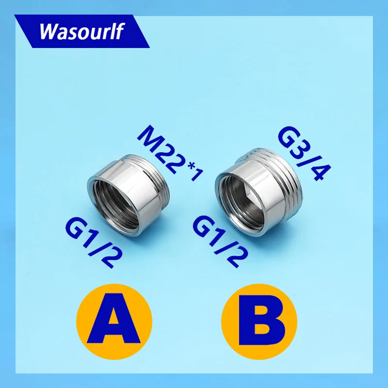 

WASOURLF G1/2 Female Thread 3/4 M22 Male Thread Adapter Brass Chrome Connector Shower Bathroom Kitchen Pipe Hose Accessories