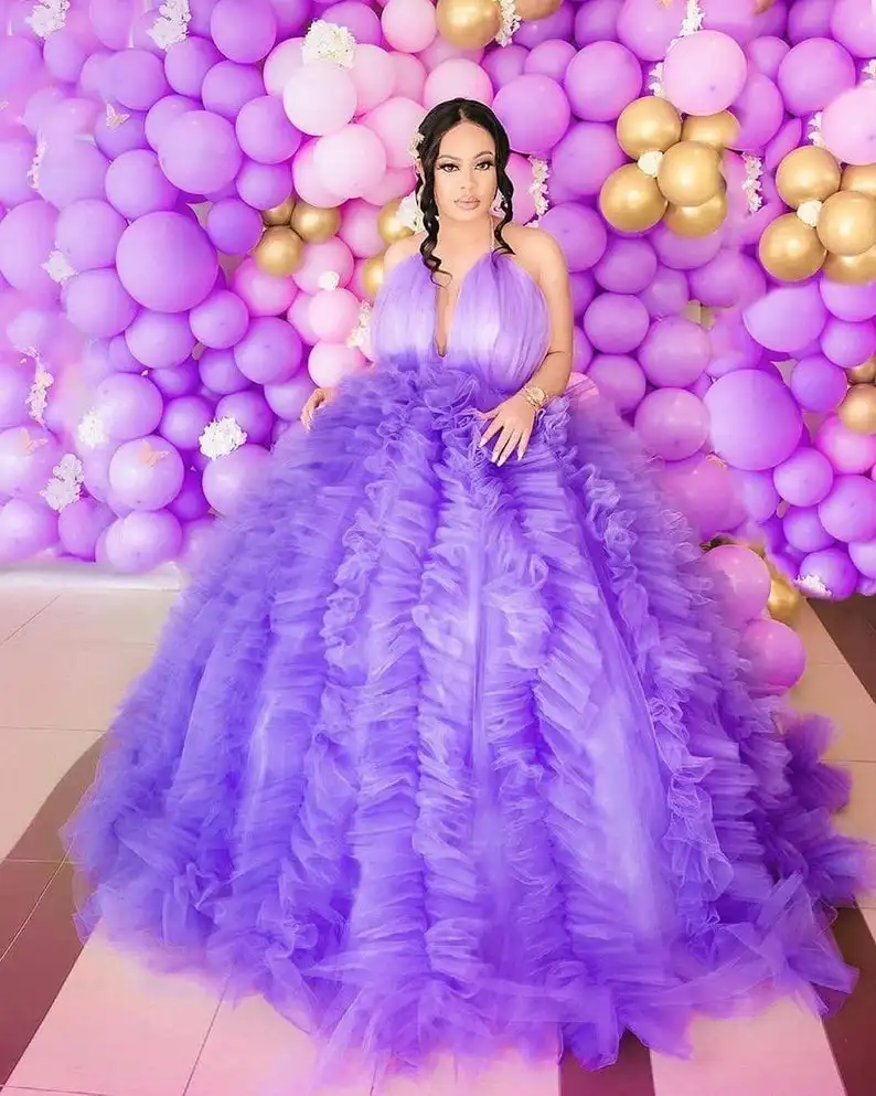 Bonito robe roxo novo babados festa princesa feito sob encomenda roupão de noite robes inchado fotografia formatura casamento boudoir pijamas