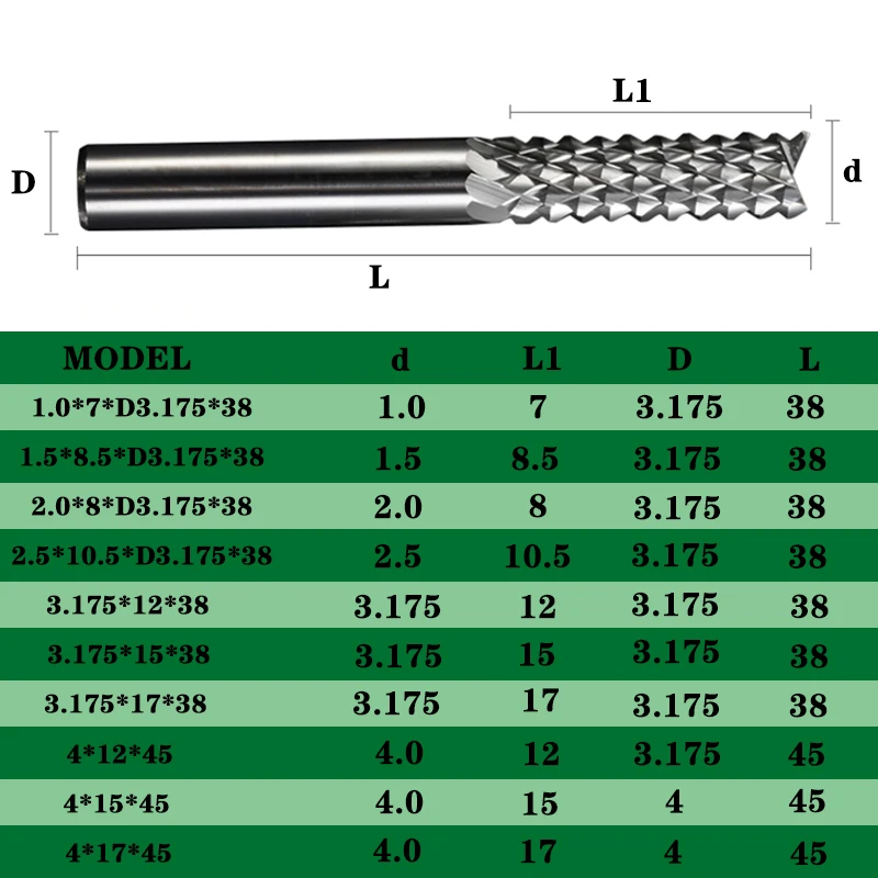 Solid Carbide End Mill Wood Engraving Tungsten Corn Cutter 3.175mm 4mm 6mm 8mm PCB Milling Bits End Mill CNC Router Bits