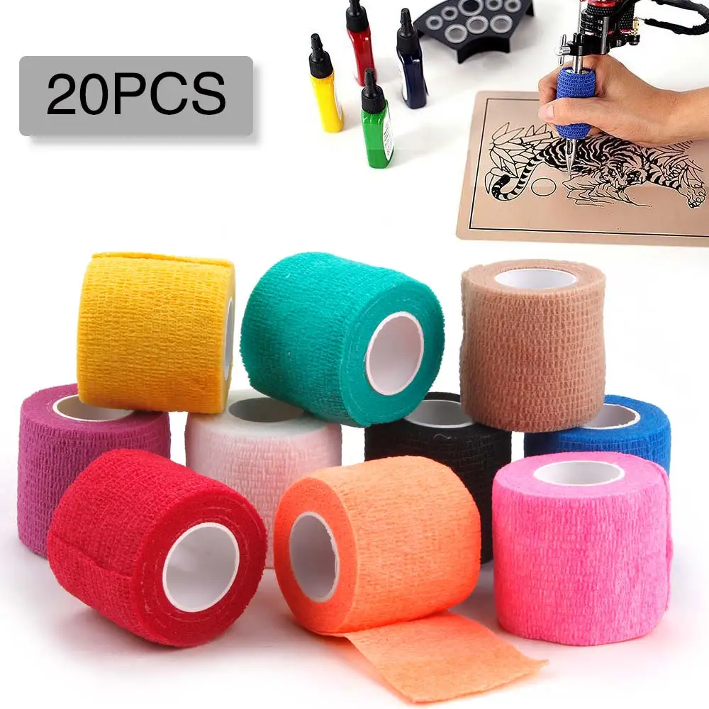 1/6/10/20Pcs Disposable Bandage Tape Tattoo Self Adhesive Elastic Bandage Tattoo Grip Cover Sport Wrap Tape Tattoo Materials