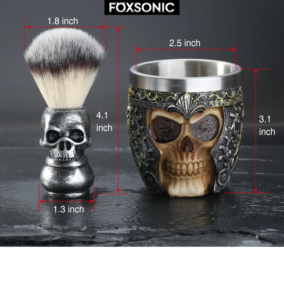 FOXSONIC Barber Salon Beard Shaving Set Skull Head Shaving Brush Set Hair Shaving Brush Kit for Men Halloween Gift