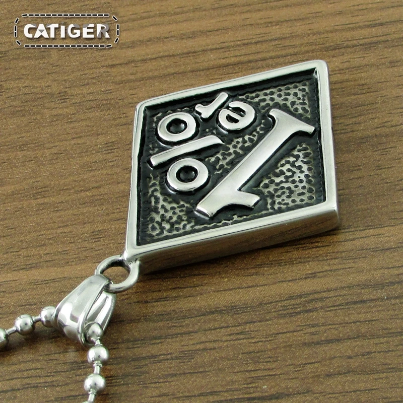 Free Shipping  Vintage 316L Stainless Steel Silver Color Black Number 1% er Biker Motorcycle Sport Pendant Necklace