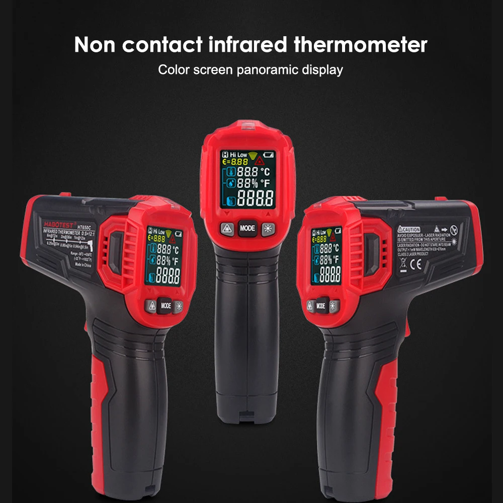 

HT650 Digital Infrared Thermometer Laser Temperature Meter Non-contact Pyrometer Imager IR Termometro Color LCD Light Alarm