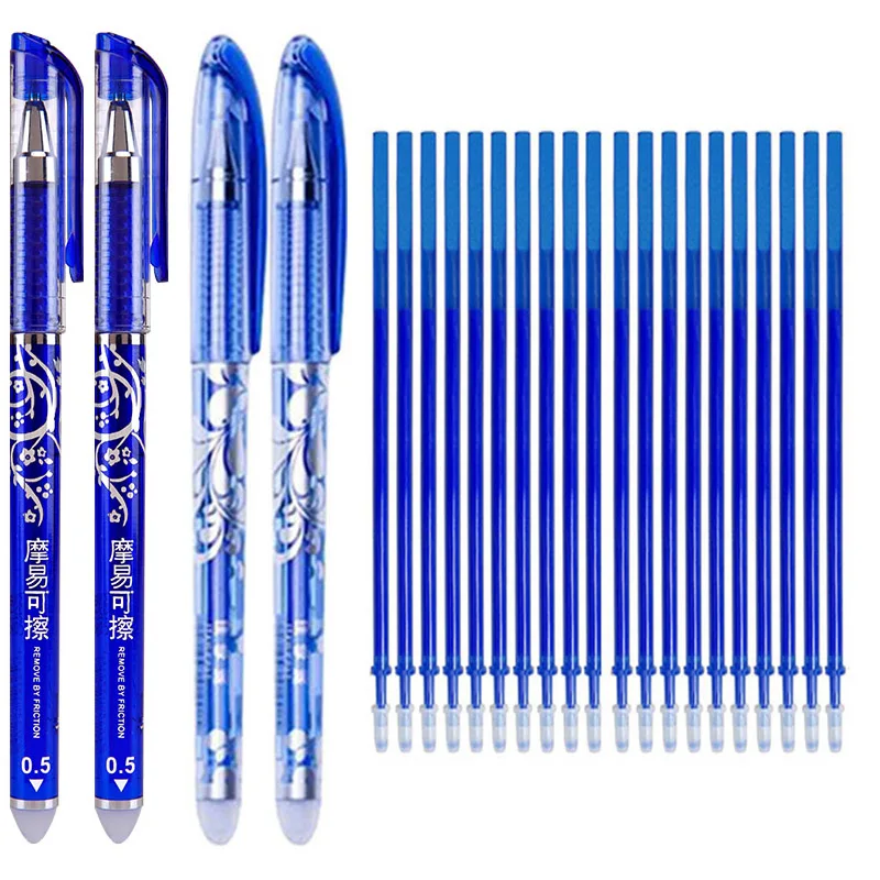 Erasable Pen Set 0.5mm Needle Tip Gel Ink Pens Refills Rods Write Erase Washable Handle For School Office Supplies