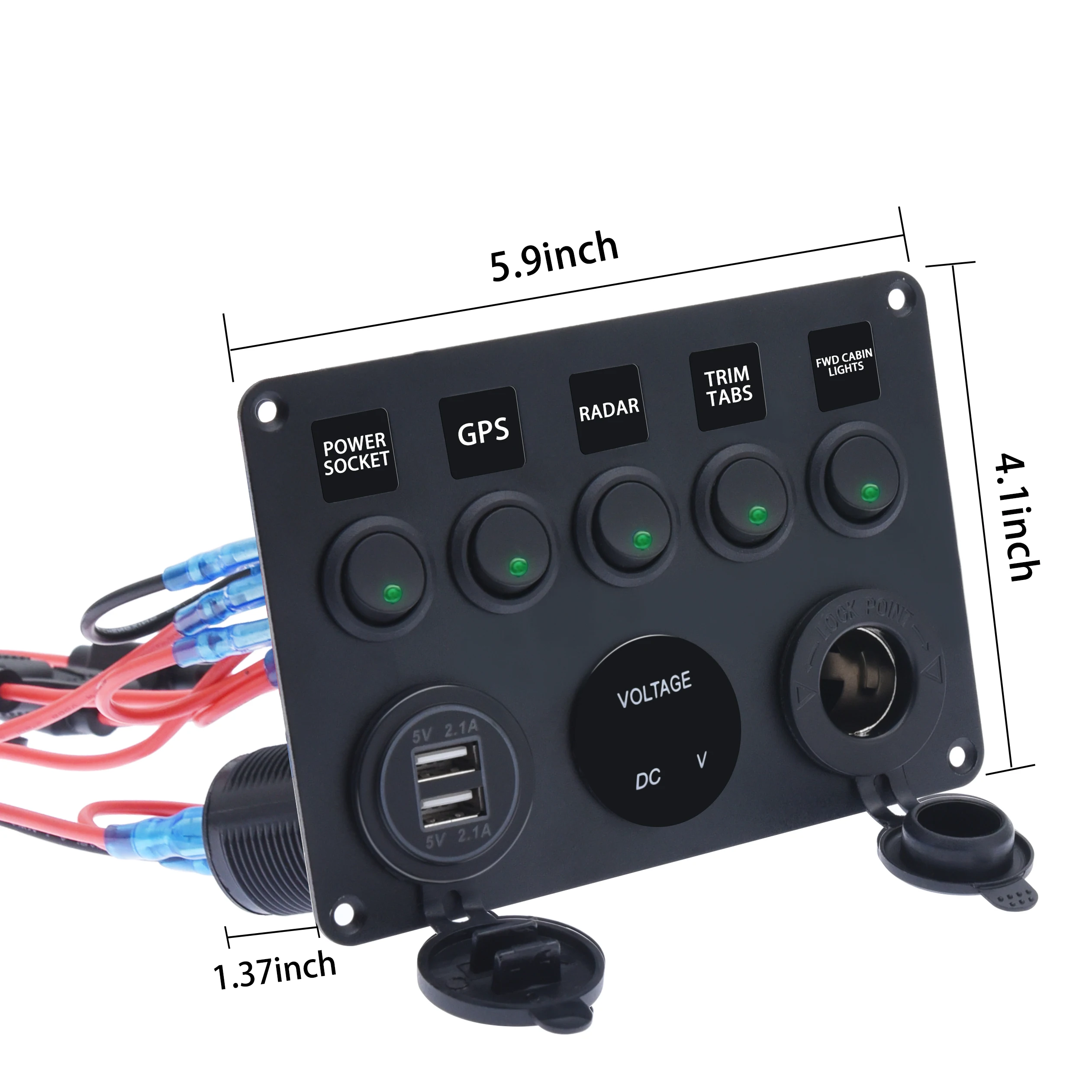 LED Rocker Switch Panel With Digital Voltmeter Dual USB Port 12V Outlet Combination Waterproof Switches For Car Marine Boat