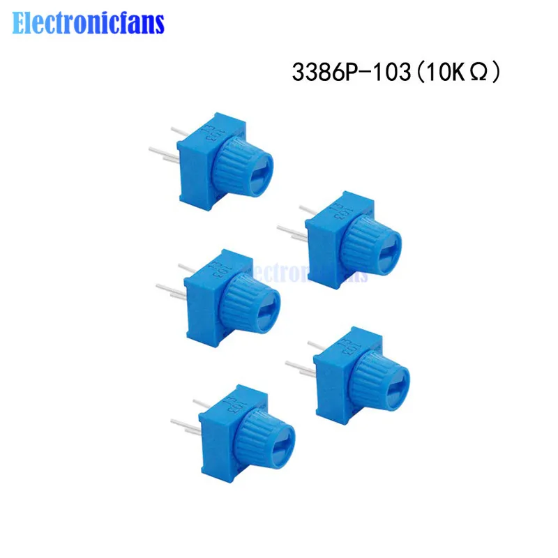 5pcs 3386P-1-103 Trimpot Potentiometer Resistor 10KΩ Ohm 10K with Knob Single Turn Breadboard Trim Potentiometer for Arduino