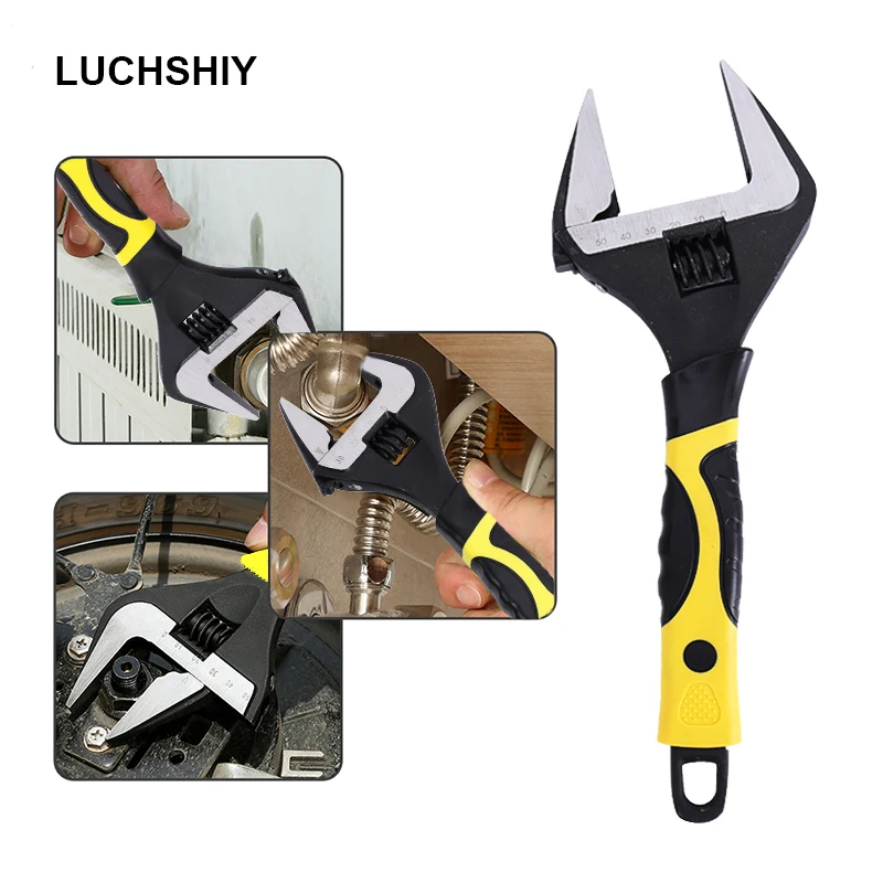 

6/8/10/12" Adjustable Wrench Large Extra Wide Jaw Multi-tool Universal Spanner Ratchet Nut Key Pipe Plumbing Screw Repair Tools