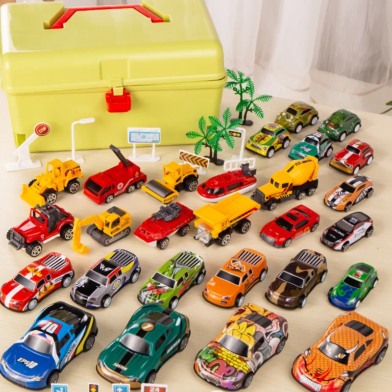 

Boy Car Toy Box Set Montessori Children's City Tractor Alloy Train Simulation 1:64 Racing Car Model Educational 3 Year Game