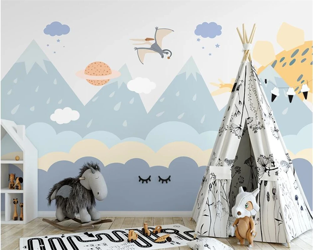 beibehang Customized modern Nordic hand-painted wood children's room interior decoration painting background wallpaper