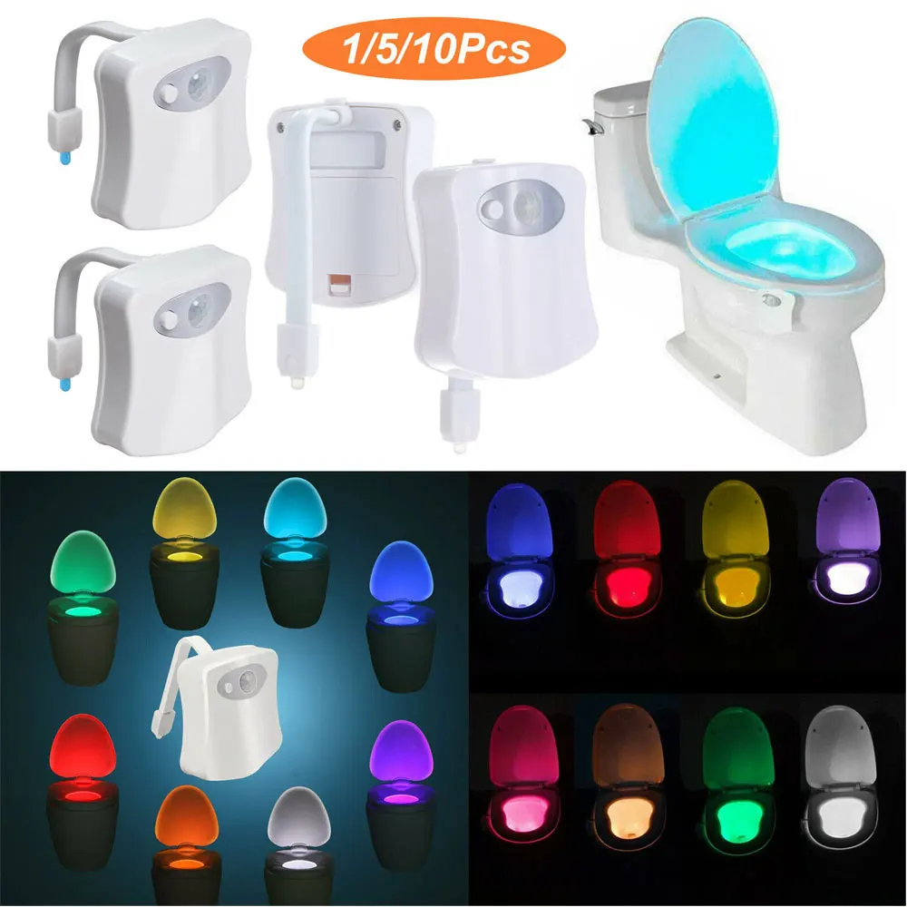 1X 5X 10X LED Toilet Bowl Night Light Motion Sensor Bathroom Seat Lamp Flexible Green Blue Red Yellow Purple Battery Power