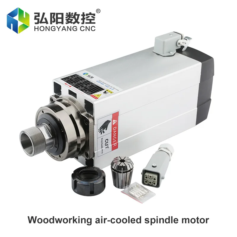 CNC Spindle Motor 6.0kw ER32 Air-Cooled Spindle Motor Without Mounting Flange 300Hz 4 Bearings, Used For CNC Router Engraving