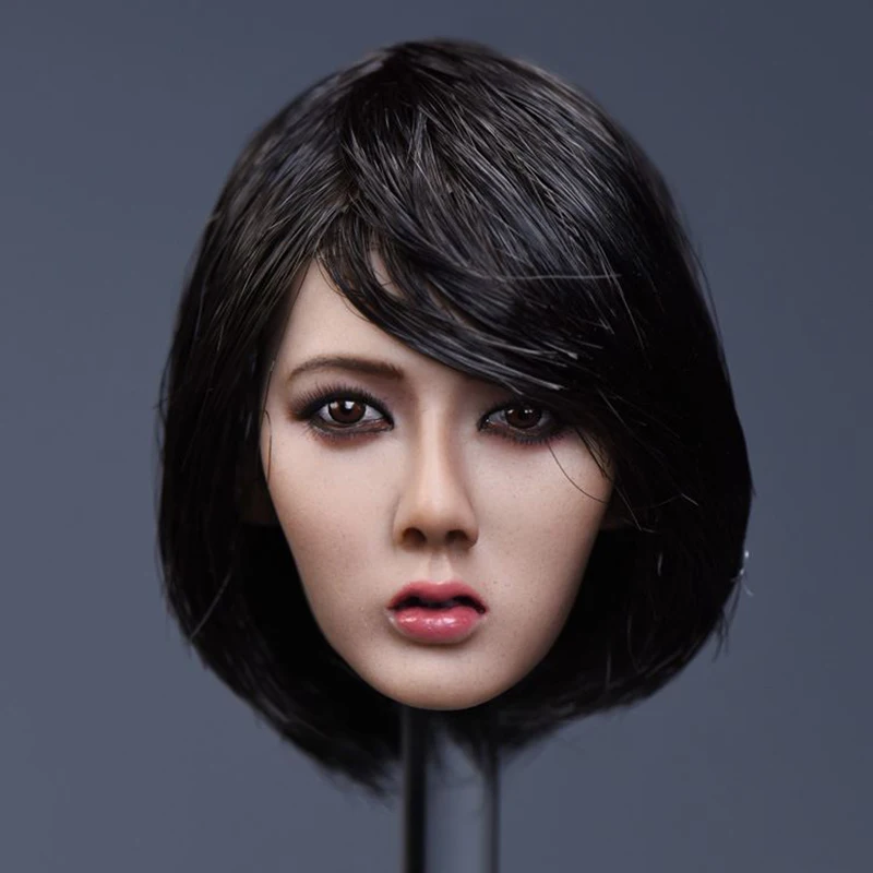 1/6 Asian Girl Xiu Long Short Hair Head Sculpt Carved Model for 12\'\' PH TBL Female Soldier Suntan Action Figure Body