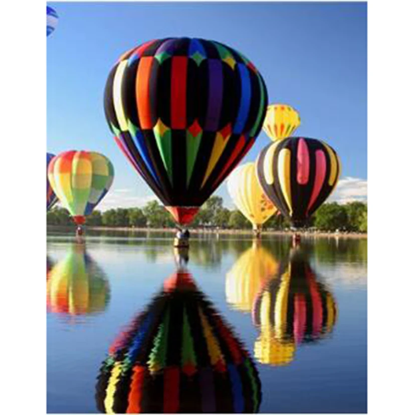 Diamond Painting 5D DIY Square/Round Diamond Lake Hot Air Balloon Scenery Picture Landscape Painting Cross Stitch Decor WG3191