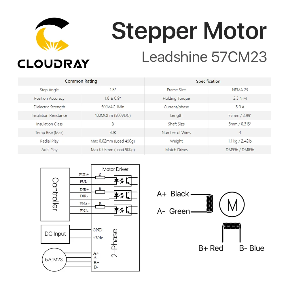 Leadshine Nema23 Stepper Motor 57mm 2 Phase 230Ncm 5A Stepper Motor 4-lead  Cable for 3D printer CNC Engraving Milling Machine