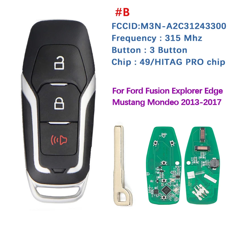 

3/4/5Buttons Car Remote Control Key For Ford Fusion Explorer Edge Mustang Mondeo Kuka 2013-2017 M3N-A2C31243300 315MHZ ID49 Chip