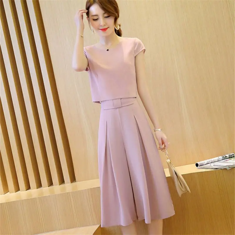 Women's Clothing Tops Shorts 2 Piece Sets 2024 New Summer Of Korean Fashion Wide Leg Skirt Pants Chiffon Temperament Office Suit