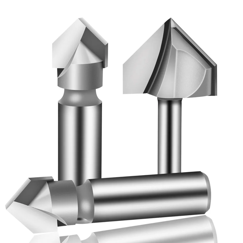 1 개 1/4 "6.35MM 1/2" 12.7MM 생크 밀링 커터 나무 조각 90 도 V 형 엔드밀 청소 플러시 트림 장부 커터 목공