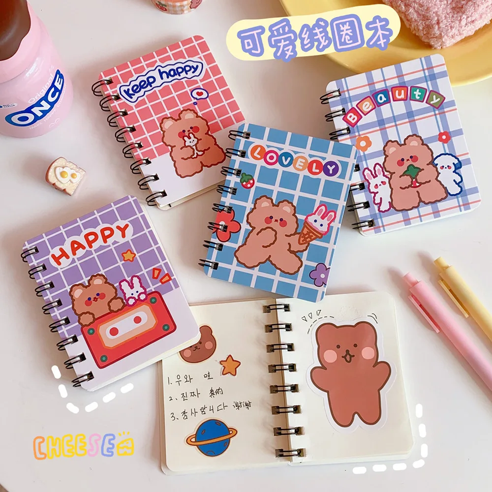 Korean Stationery Cartoon Anime Sweet Ins Wind Bear Bunny Coil Student Portable Notebook Handbook Mini Journal Planner Tearable