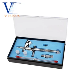 VEDA Airbrush Set with 3 Nozzle (0.3&0.5mm Needles) 0.2mm 9CC Cup Dual-Action Gravity Feed Airbrush With Gas Valve for Makeup