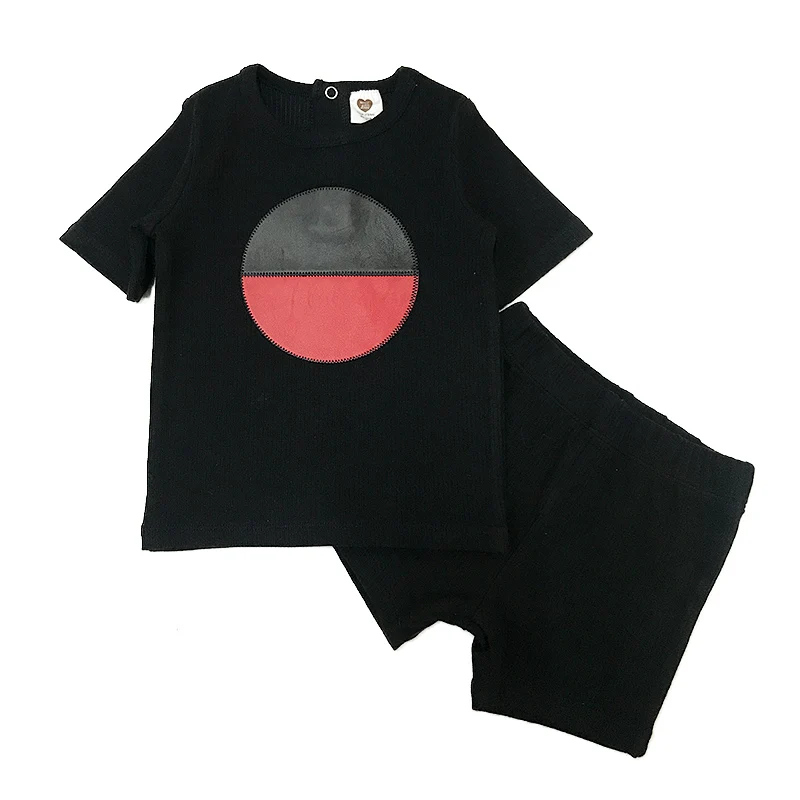 Baby clothes 2pcs set ribbed kids clothes baby boy clothes girls clothes round neck black set circle patches for summer clothes