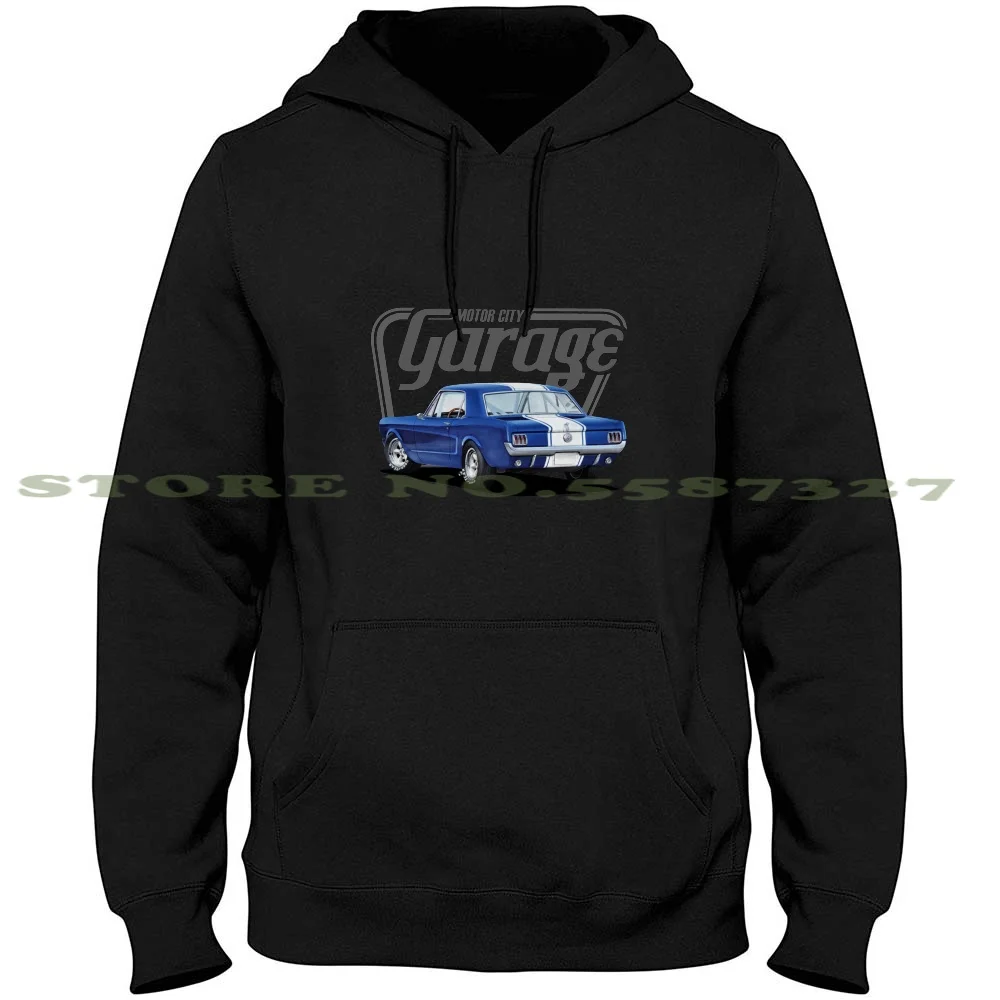 Motor City Blue Mustang Hoodies Sweatshirt For Men Women Blue Coupe Custom Old Classic Car Rear Back 1965 1966 65 66 Race