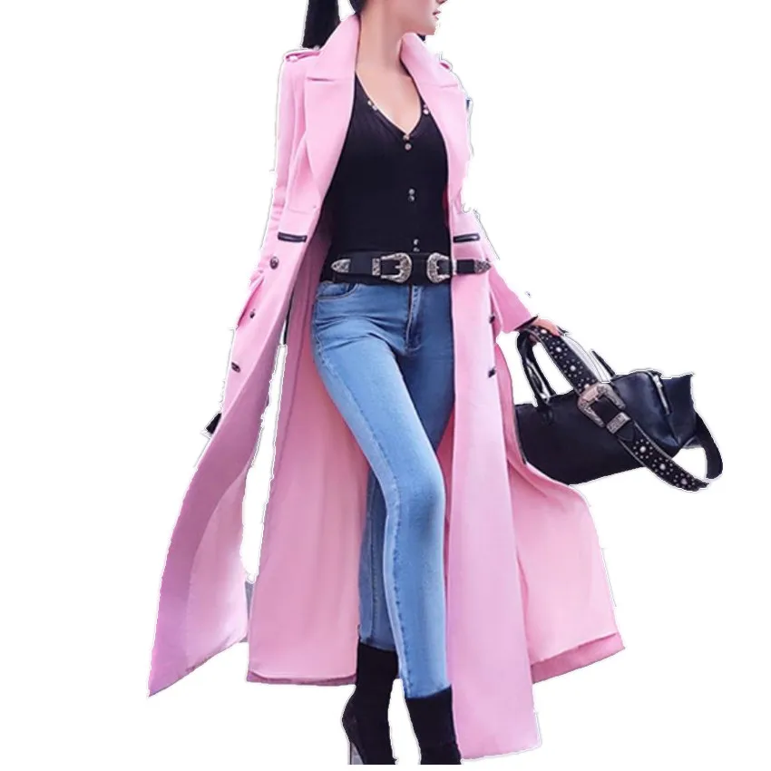 Women Wool Blends Autumn Winter Slim Big Swing Split x- Long Woolen overcoat