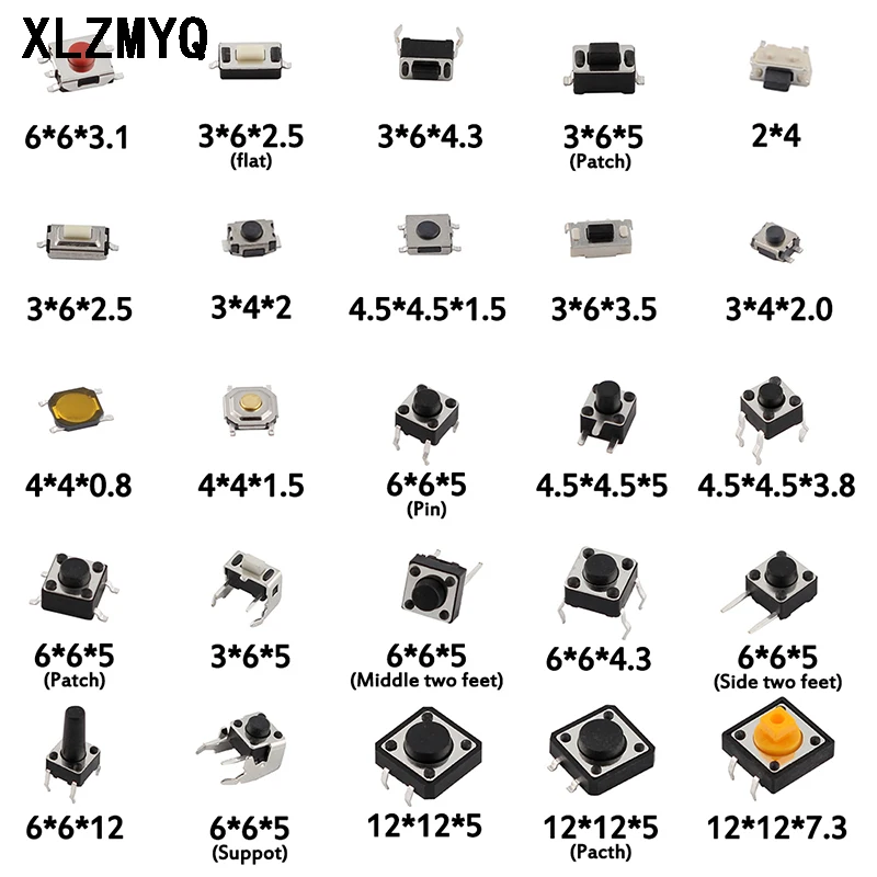 125pcs 25Types Touch Switch/Micro Switch /Push Buttons Switches 2*4/3*6/4*4/6*6 Mini Leaf Switch SMD DIP DIY Electronic Kit