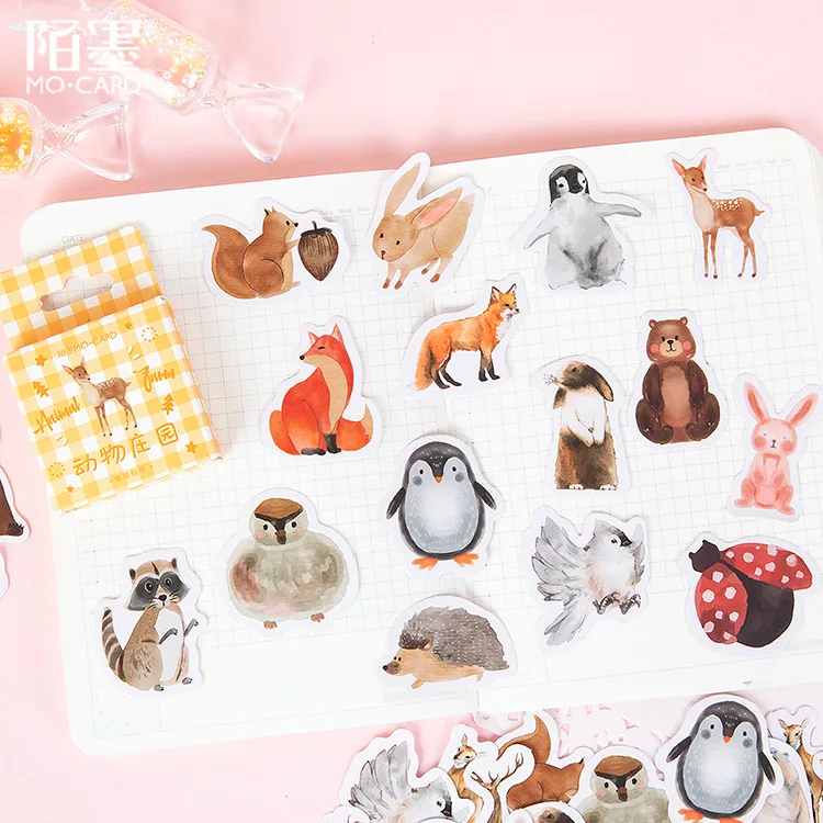 Mohamm 45 PCS Boxed Stickers Animal Farm stickers Cute Penguin Decoration Sticker Flakes Scrapbooking Gift Girl School Supplies