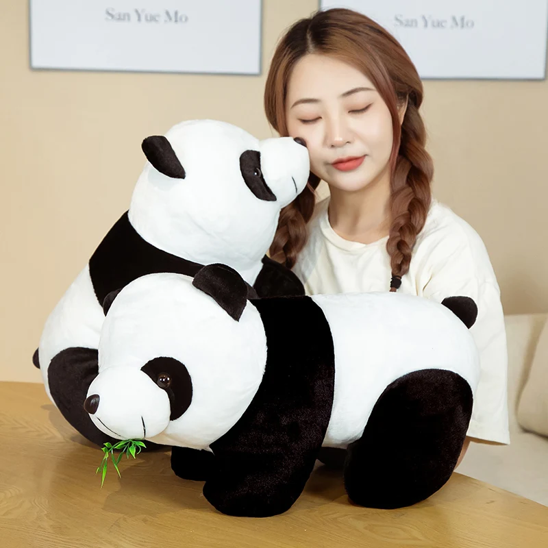 Panda de peluche Kawaii de 20cm, almohada encantadora con hojas de bambú, oso de Animal de peluche suave, bonito regalo de cumpleaños para niños