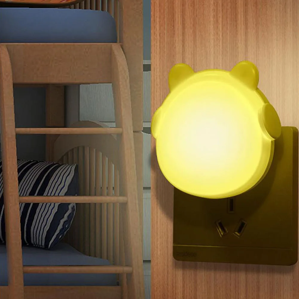 LED Night Light Auto On Off Mini Light Sensor Control EU Plug Nightlight Bear Lamp For Children Kid Living Room Bedroom Lighting