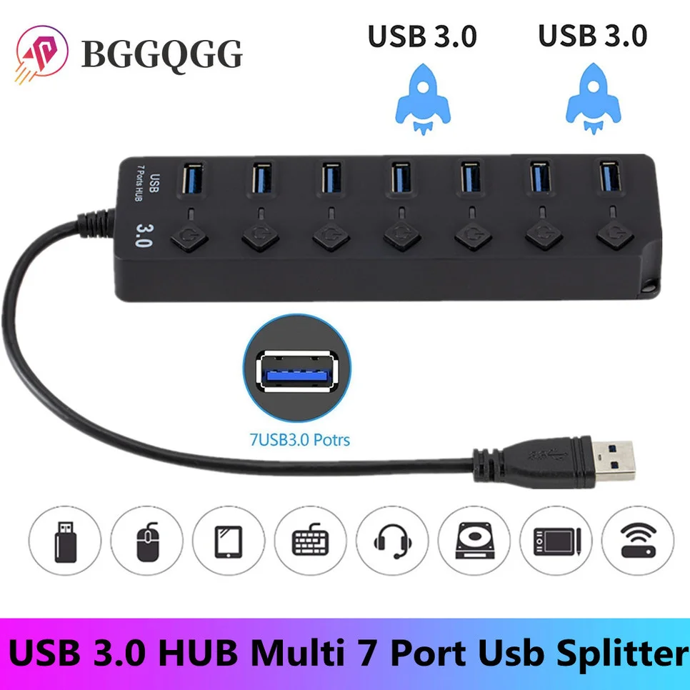 

USB 3.0 HUB Multi 7 Port Usb Splitter With Power Adapter For Macbook Air Pro Xiaomi Pc Computer Laptop Accessories USB 3 Hab