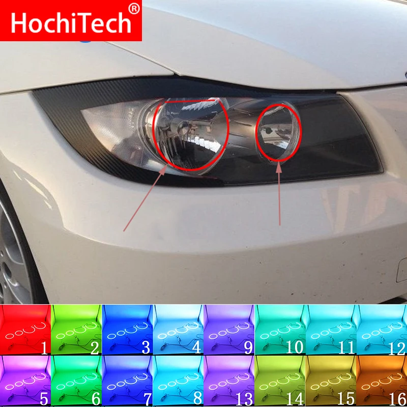 Latest Headlight Multi-color RGB LED Angel Eyes  Ring Eye DRL RF Remote Control For BMW 3 Series E90 2005 - 2008 Accessories