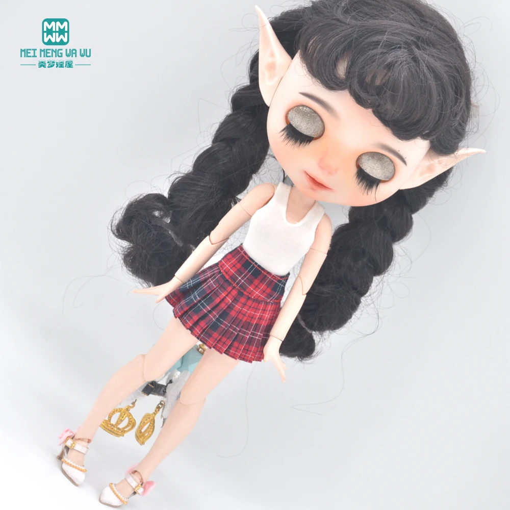 Clothes for Doll Fits Blyth Azone OB22 OB24 Doll Fashion Woolen Jacket Plaid Top Blue, Green, Black, Gray