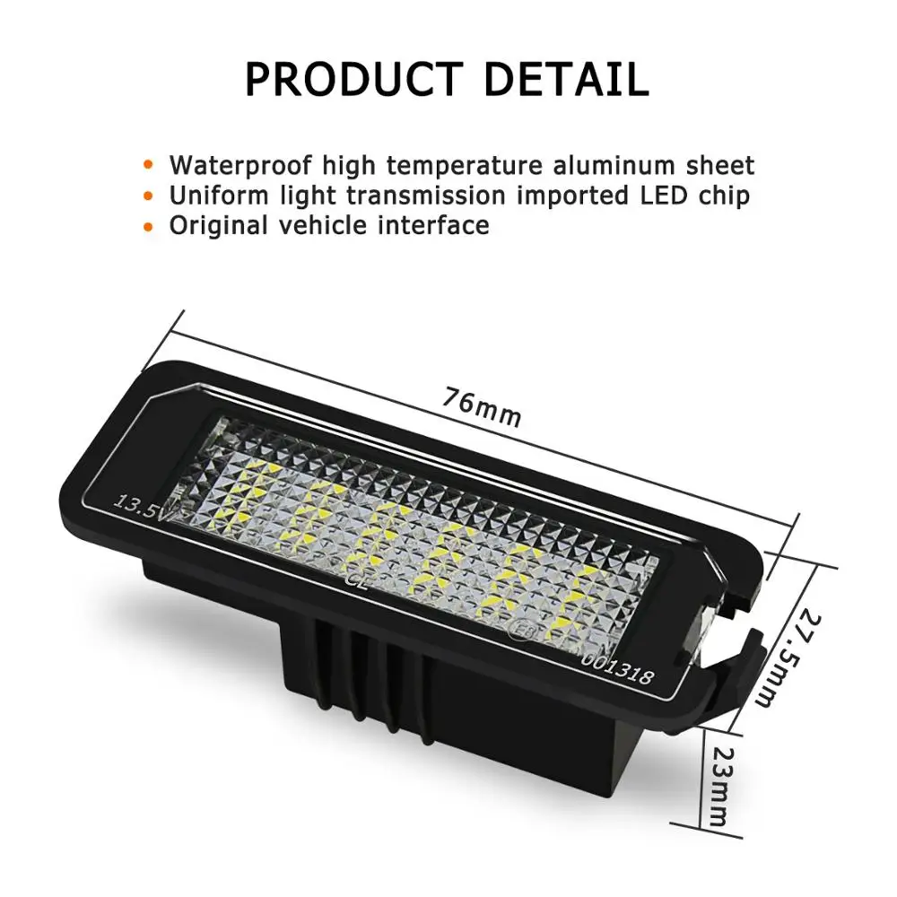 2x Number License Plate Light Lamp No Error 18SMD LED 12V 6500k White for VW Golf MK4 MK5 MK6 Passat Polo CC Eos Car Accessories