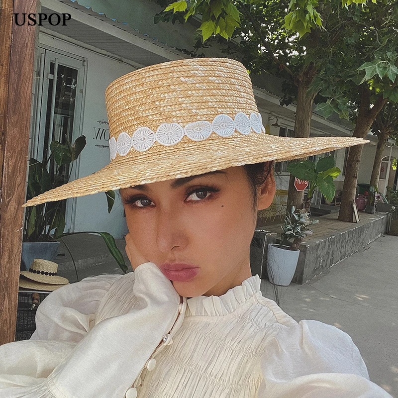 USPOP women Sun hat female natural wheat straw hat  wide brim beach hat summer sunshade