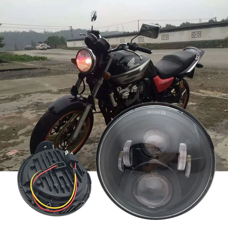 Faro redondo LED para motocicleta, Faro de 7 pulgadas, Halo, 6000K, para Honda CB 400, 500, 1300, Hornet 250, 600, 900, VTR 250