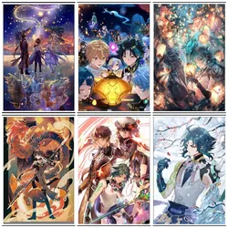 5d Diamond Painting Anime Genshin Impact Zhong Qi Hu Tao Rhinestone Poster Mosaic Cross Stitch Handmade Artwork For Room Decor