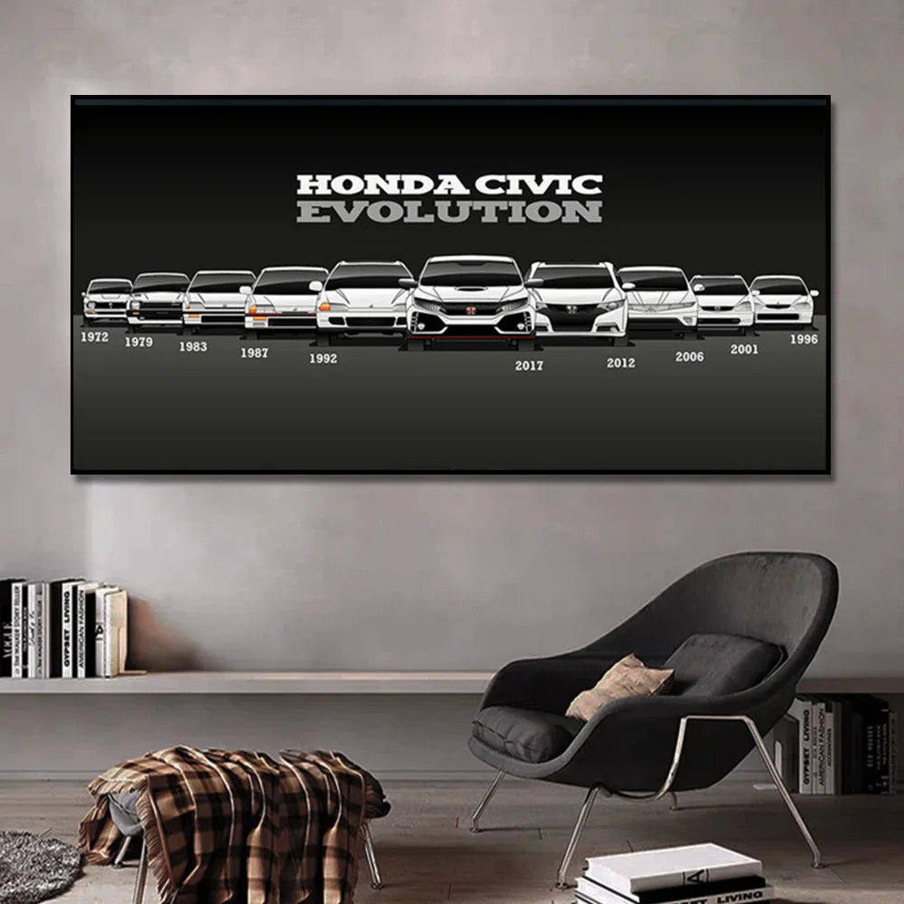 Wall Art Modular Picture Posters Canvas HD Printed Retro Honda CIVIC Car Painting Modern Home Decoration Living Room Cuadros