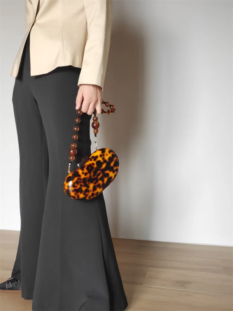 【Wander Lamar】Funky Vintage Irregular Leopard Hawksbill Turtle Color Acrylic Clutch Bag For Woman Party Evening