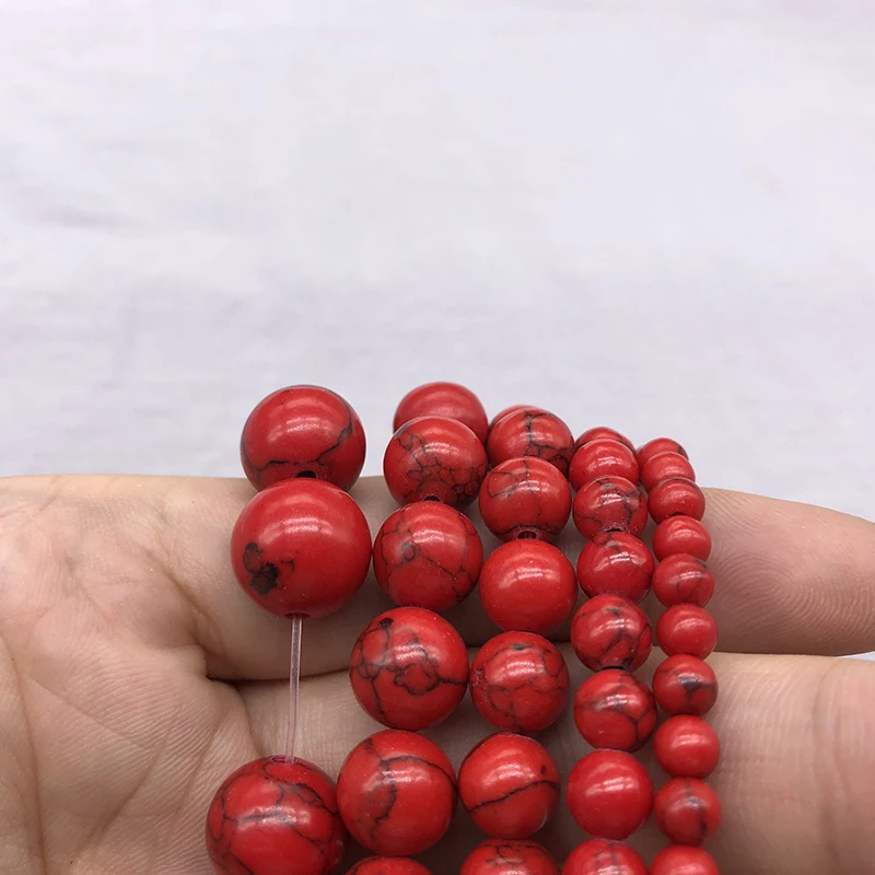 Wholesale Natural Red Howlite Turquoises Stone Round Loose Beads 4 6 8 10 12 Bracelet Fit Diy Charm Beads For Jewelry Making