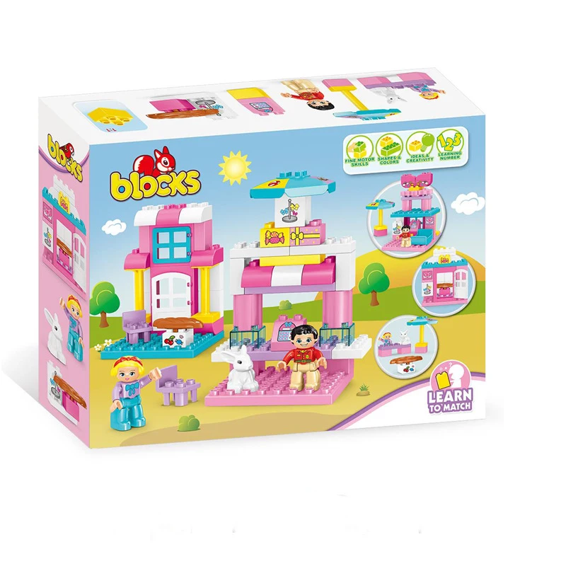 60Pcs Duploed Classic Princess Dream Pink Girls Family House Building Blocks DIY City Bricks Education Toys For Children