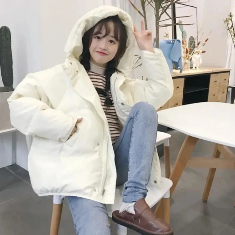 Winter Harajuku Loose Korean Y2k Parkas Women Solid Thicken Warm Student Oversize Coat Baggy Casual Short Jackets Hoodies Female