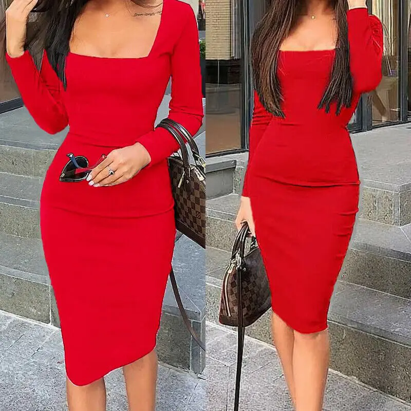 Elegante Frauen Kalten Schulter Sexy Chic Red Cocktail Party Slim Fit Kleider Platz Kragen Langarm Design Bodycon Midi Kleid