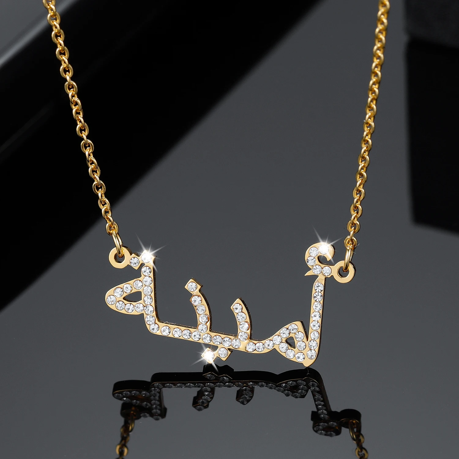 

Arabic Name Necklace For Women Custom iced Out Names Necklaces Personalized Gold Stainless Steel Pendant Arabic Jewelry Gifts