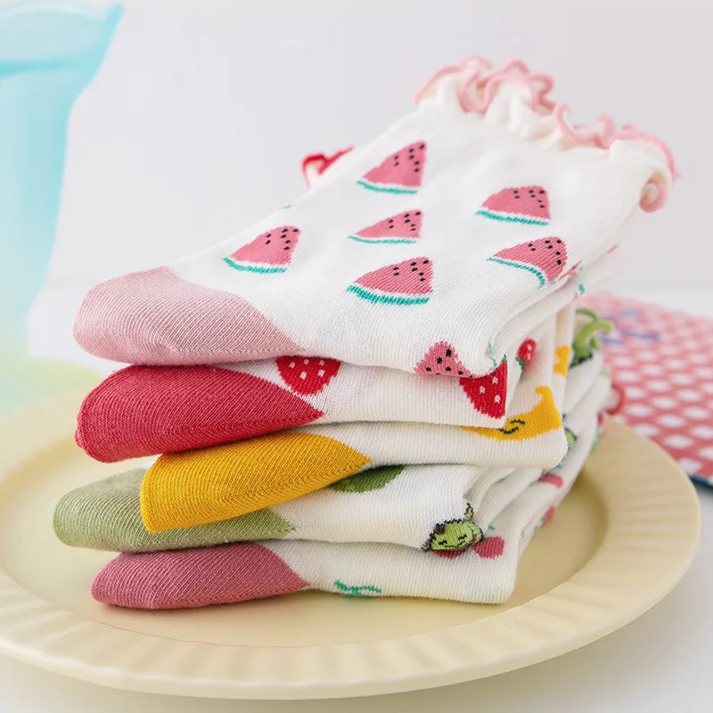 

Funny Socks Cotton Fruit Peach Strawberry Banana Cherry Socks ruffle Women Happy Cute Socks Skarpetki Calcetines Divertidos