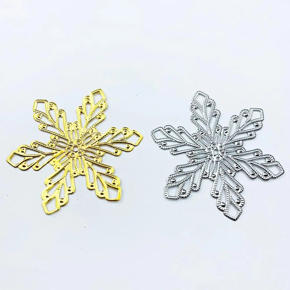 10 pcs/lot 70mm Snowflake  Metal Filigree Flowers Slice Charms base Setting Jewelry DIY Components Findings