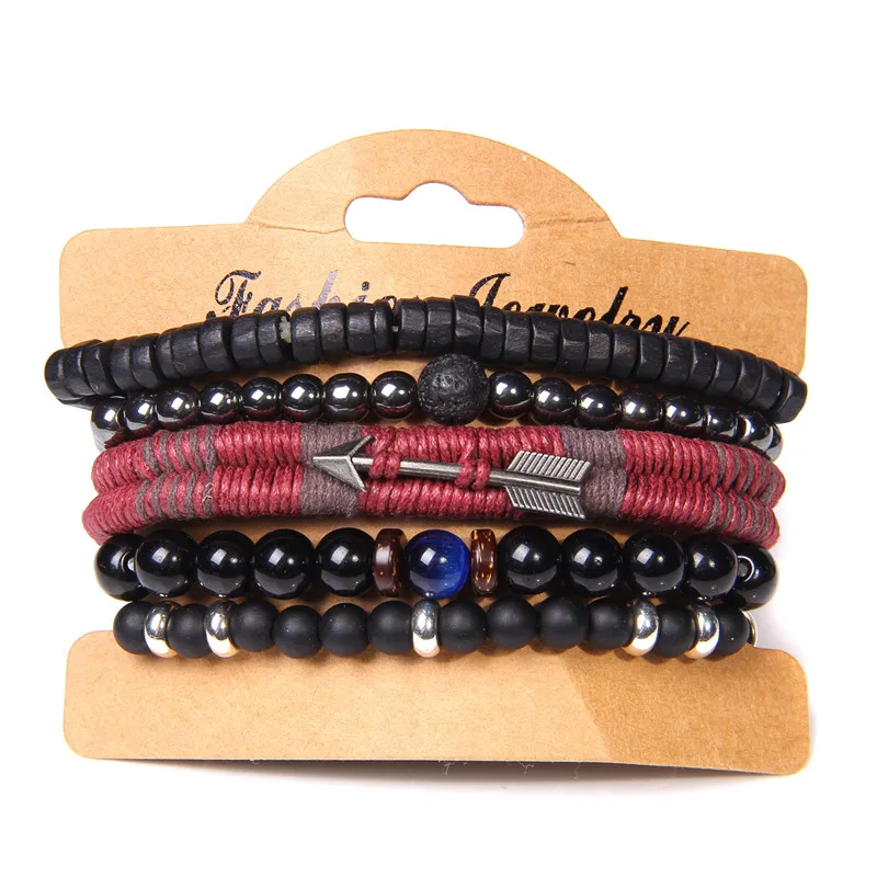 Vintage Multilayer Men Bracelet Natural Stone Lava Beads Bracelet Fashion Black Arrow Charm Bracelet Bangles Jewelry Male Women - Image 5