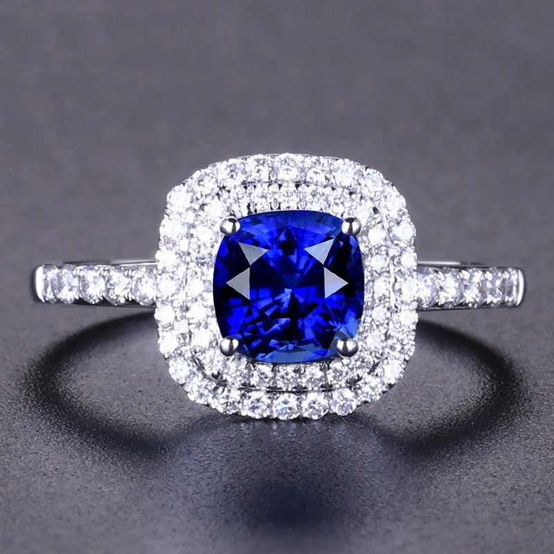 Luxury Princess Diana Square Rings for Women Blue Crystal Exquisite Geometry Zircon Rings Ladies Engagement Wendding Jewelry